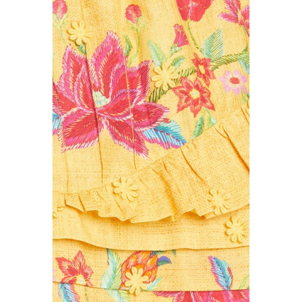 🆕 FARM RIO Flower Dream Tiered Cotton Mini Skirt Yellow Small - Picture 6 of 11